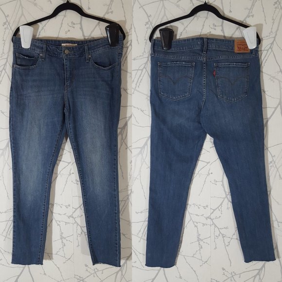 Levi's 711 Medium Wash Mid Rise Skinny Jeans w/ Raw Hem - Picture 1 of 5